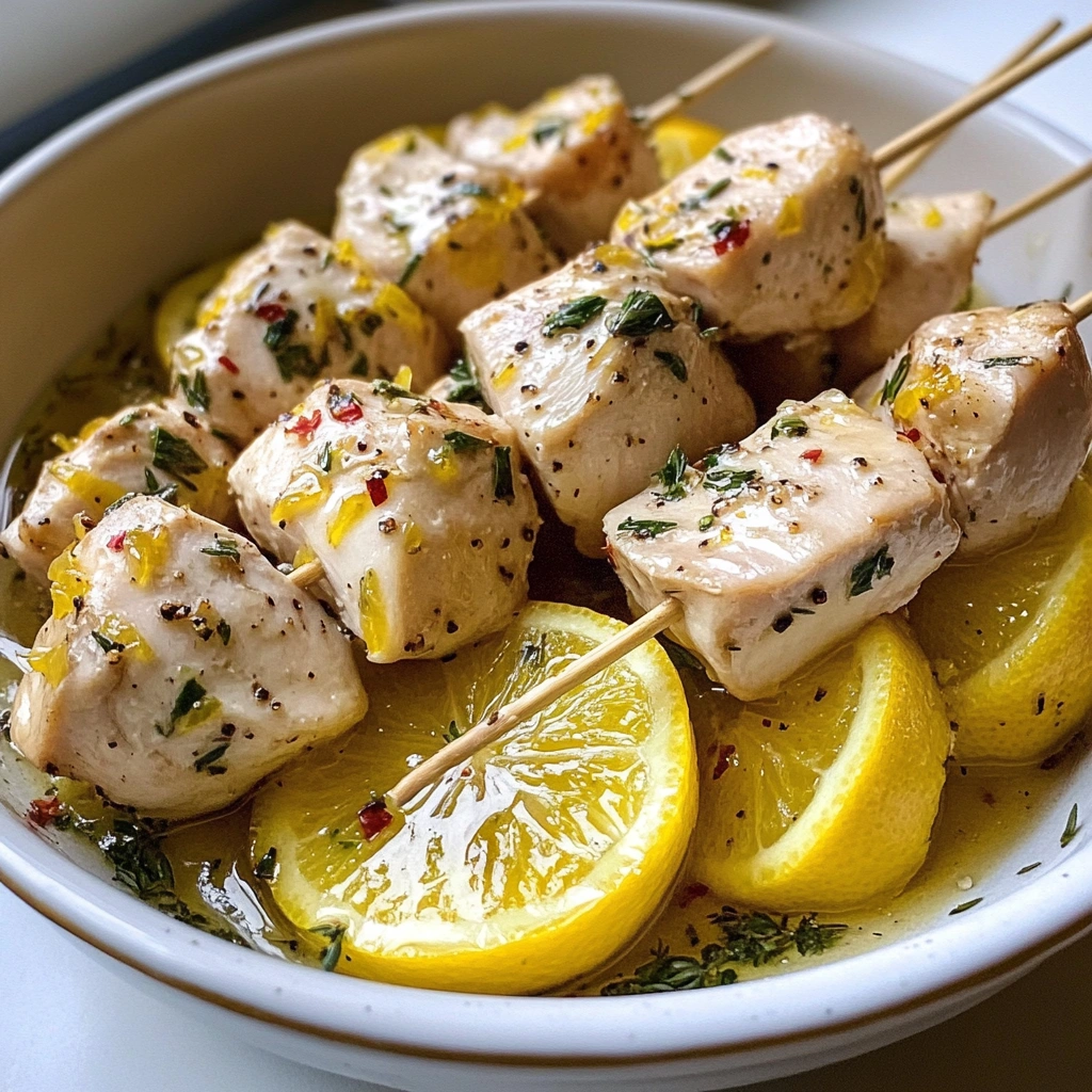 brochettes de poulet mariné au citron et au thym