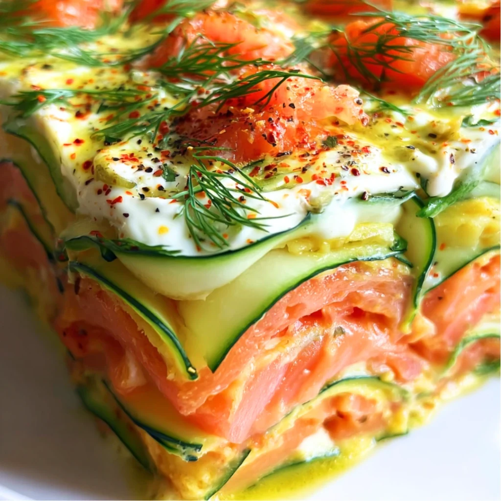 Lasagnes Froides de Concombre au Saumon & Sauce Aneth-Citron