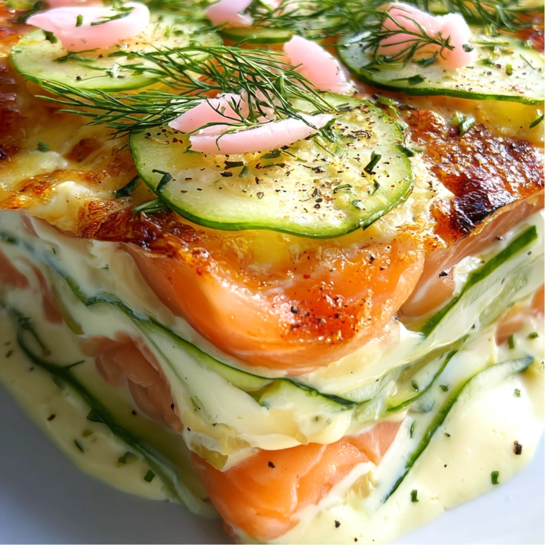 Lasagnes Froides de Concombre au Saumon & Sauce Aneth-Citron