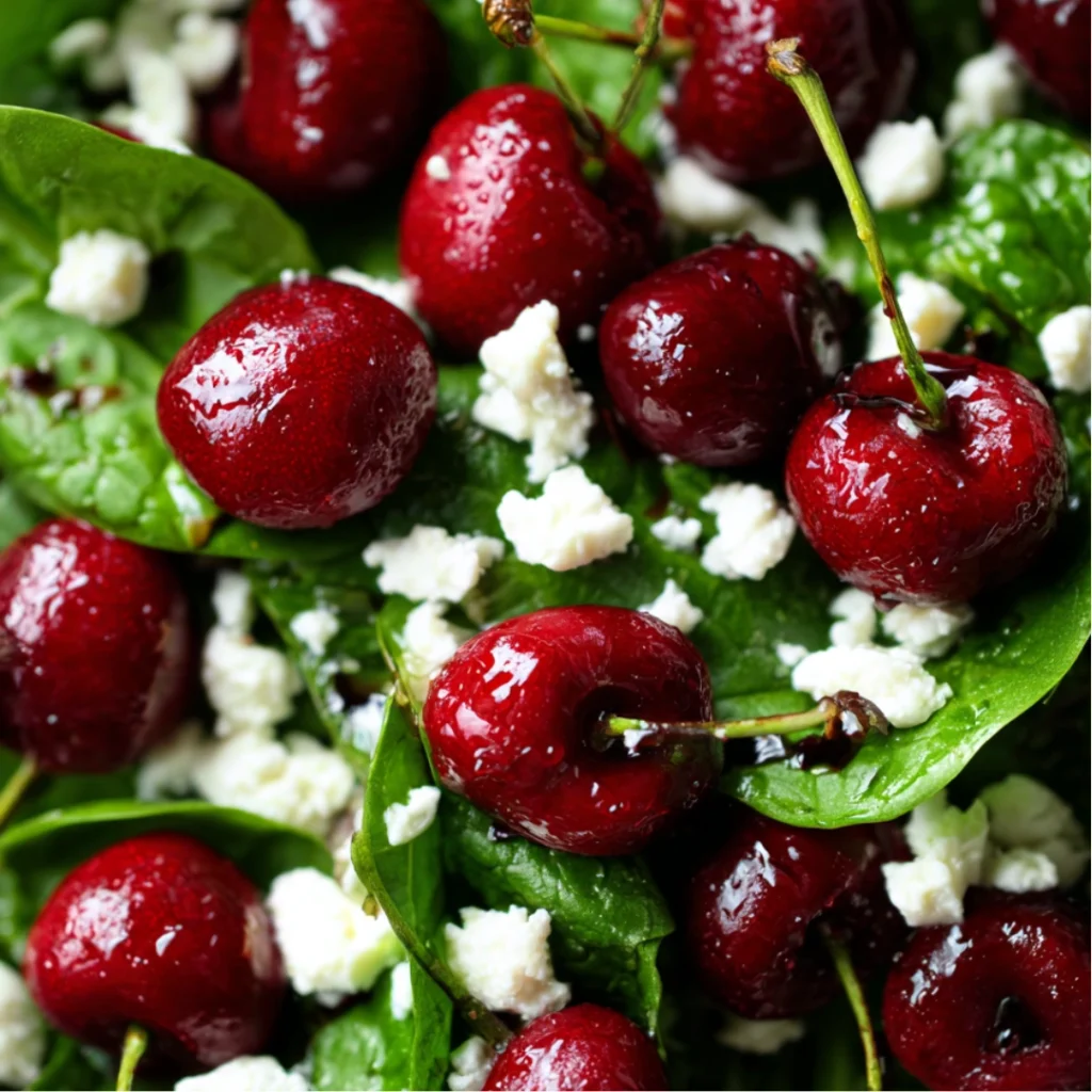 Salade Cerises, Épinards, Feta & Menthe