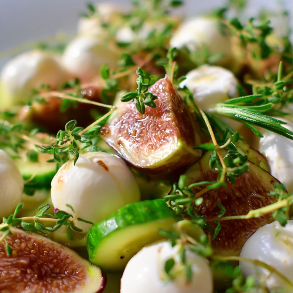 Salade Figues, Concombre, Mozzarella & Thym