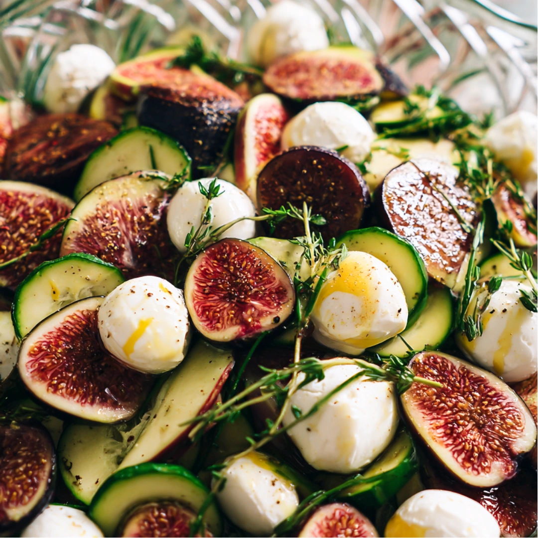 Salade Figues, Concombre, Mozzarella & Thym