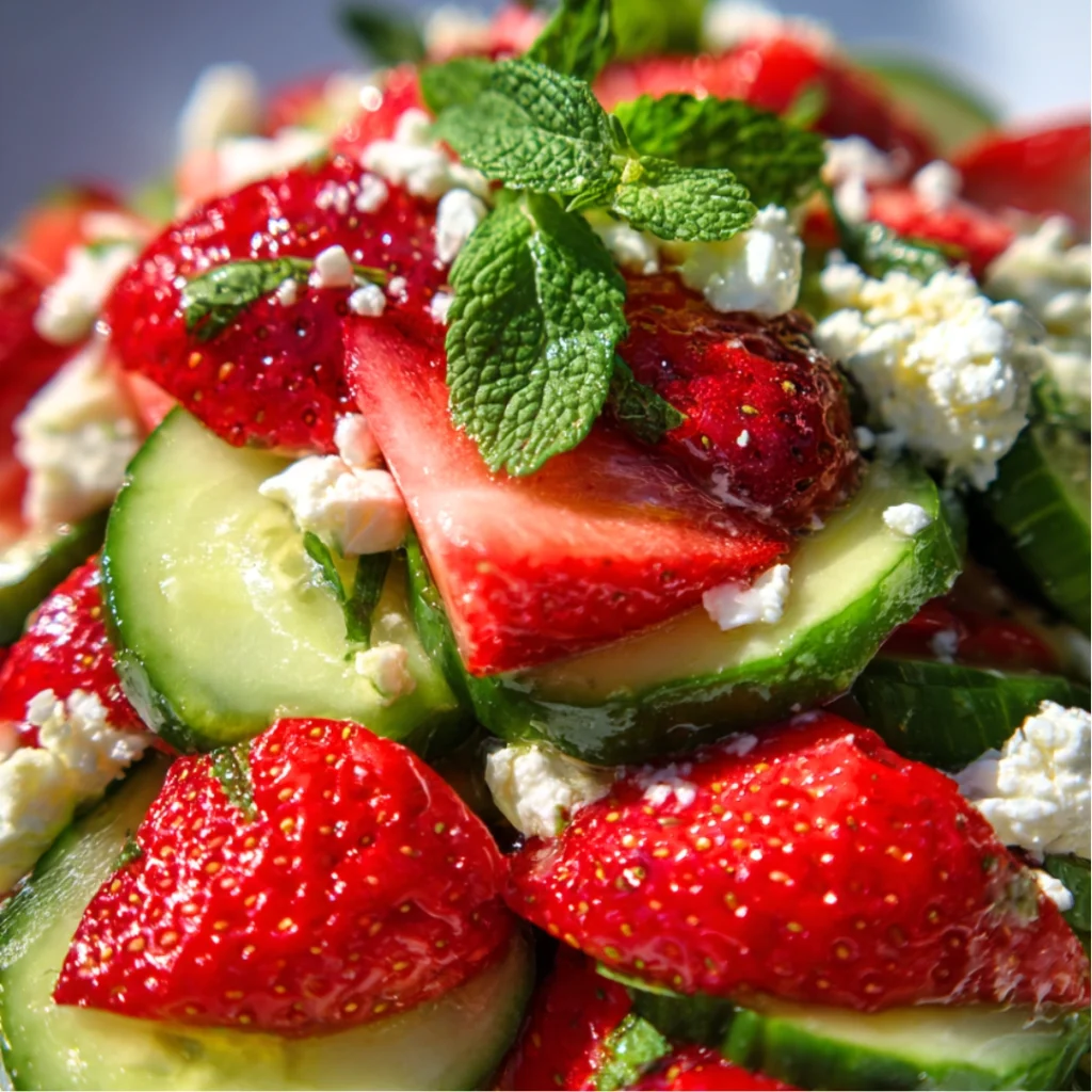 Salade Fraises, Concombre, Feta & Menthe