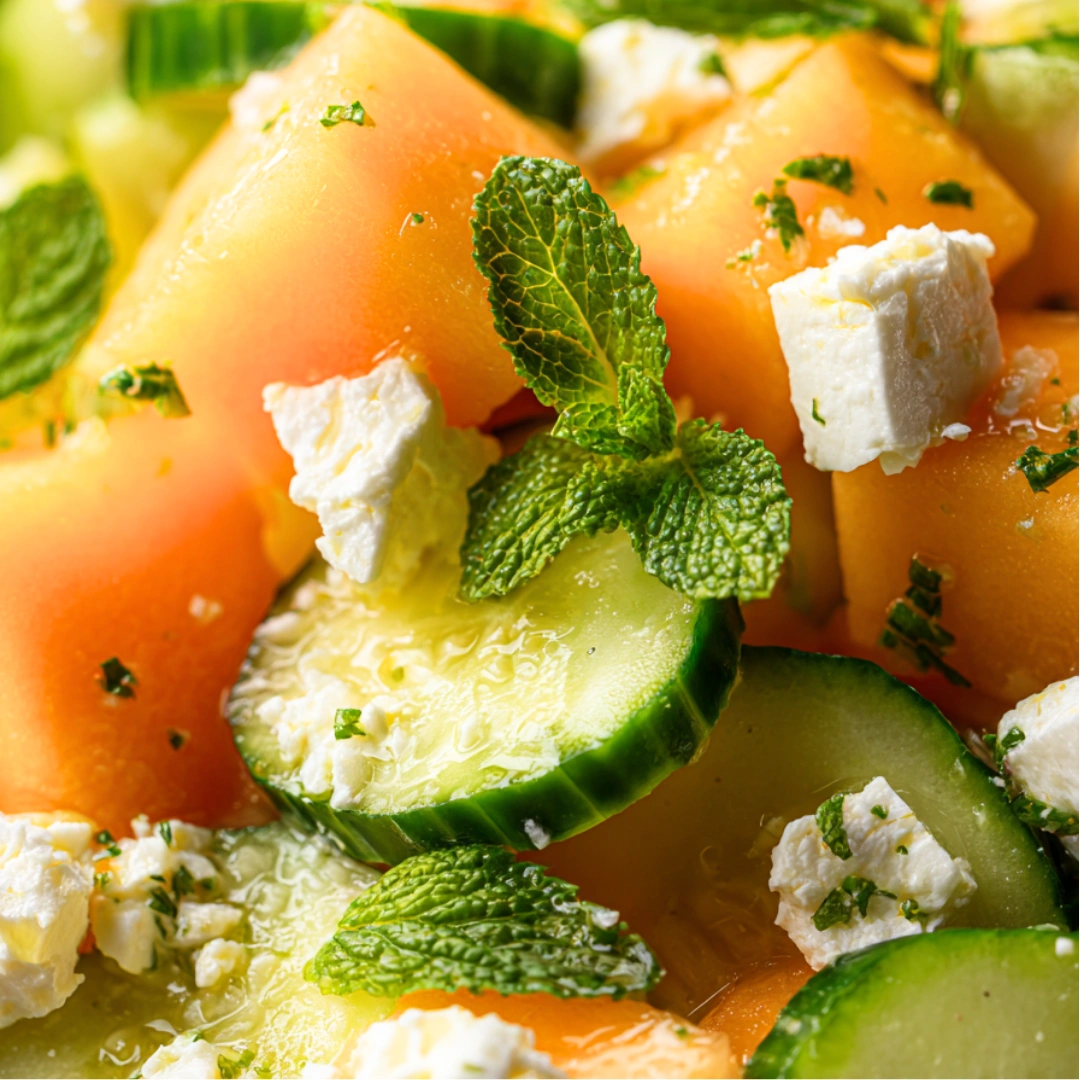 Salade Melon, Concombre, Chèvre Frais & Menthe