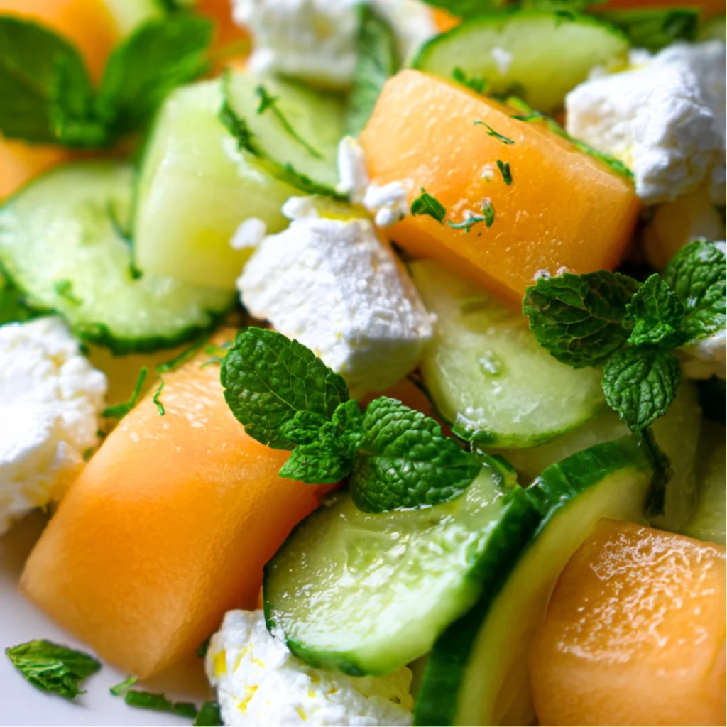 Salade Melon, Concombre, Chèvre Frais & Menthe