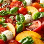 Salade Pêches, Tomates Cerises, Mozzarella & Basilic