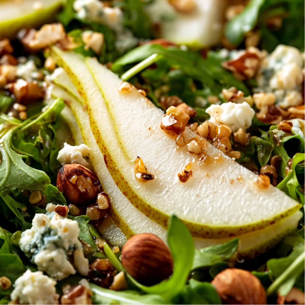 Salade Poires, Roquette, Chèvre & Noisettes