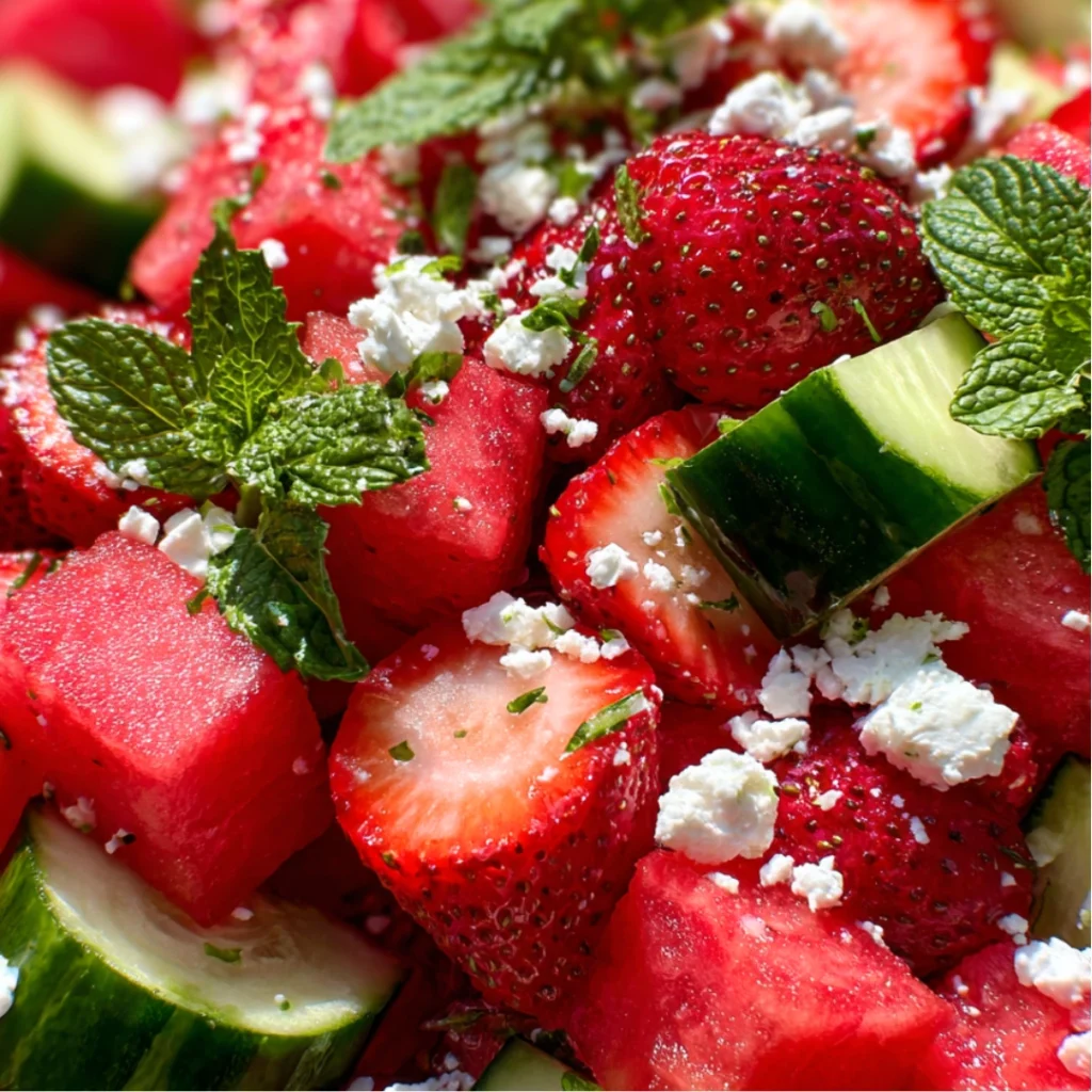 Salade de Pastèque, Concombre, Fraises & Feta