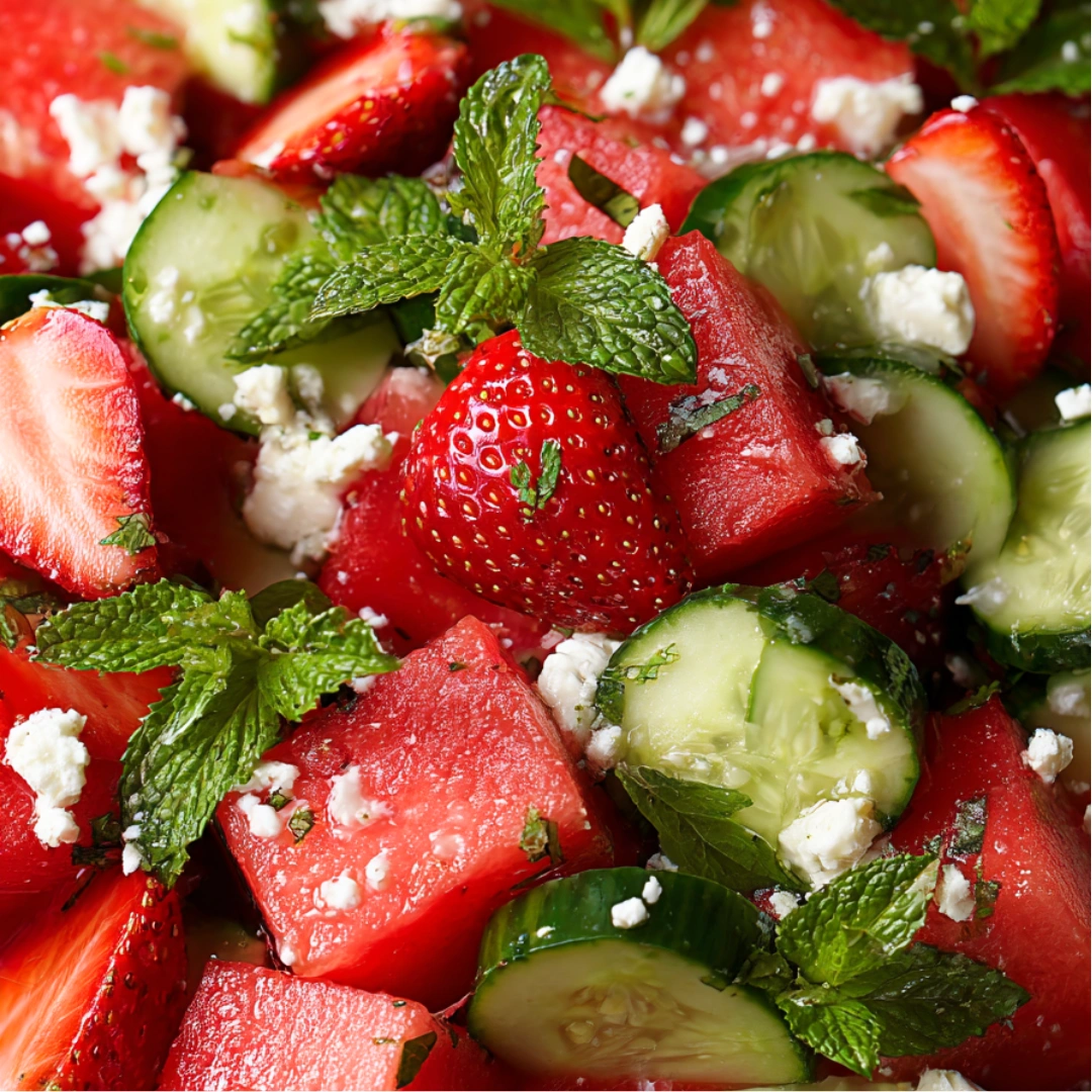 Salade de Pastèque, Concombre, Fraises & Feta