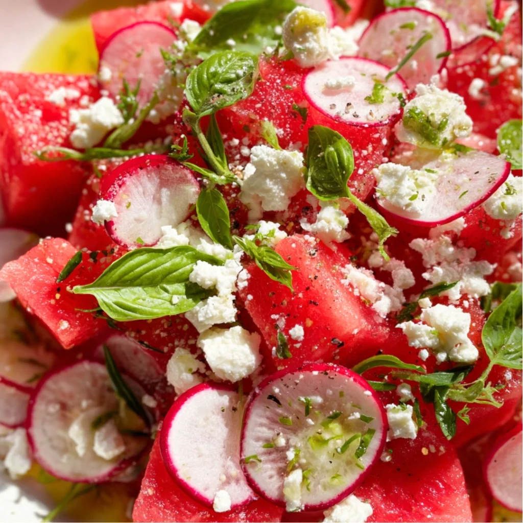 Salade de Pastèque, Radis, Feta & Basilic Citron